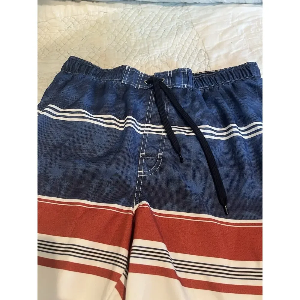 Newport Blue Mens XL Red White Blue Swim Mesh Lined Swim Trunks
